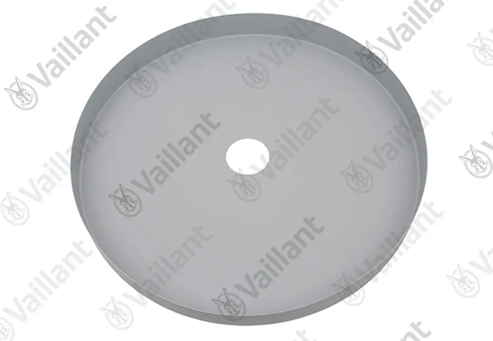 Graue Abdeckung von Vaillant, rund mit mittigem Loch, geeignet für spezifische Vaillant Produkte.